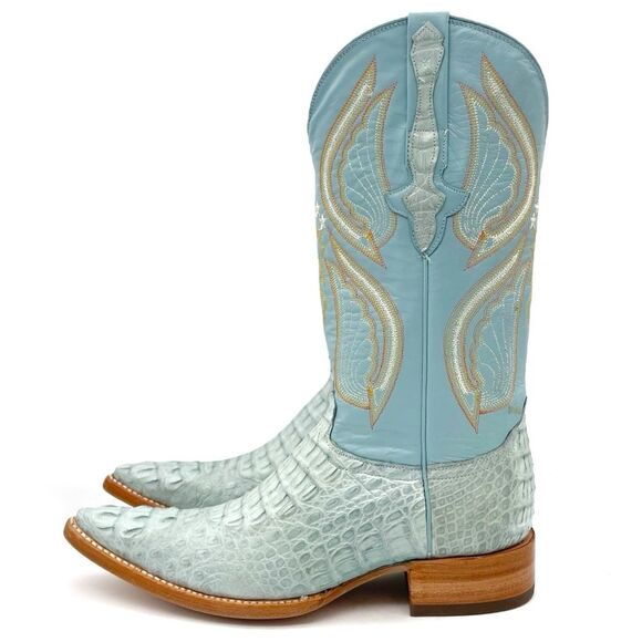 NWT El General Caiman Cowboy Boots Light Blue Leather US Size 9 MX 26 Rodeo Boho - Picture 1 of 16